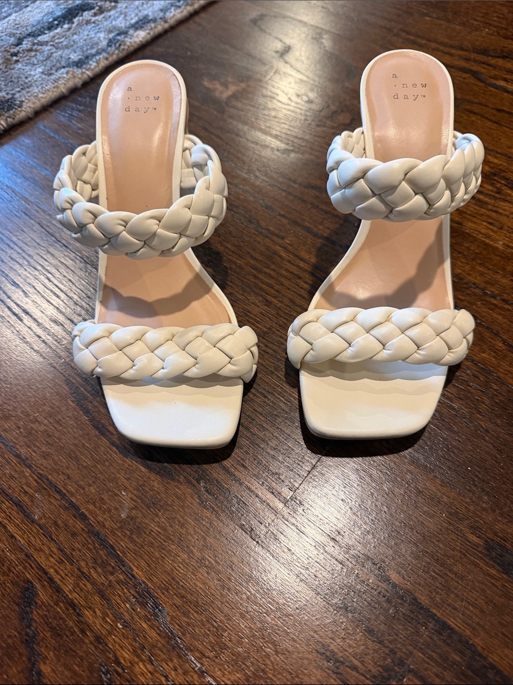 a new day Braided Double-Strap White Slide Mules